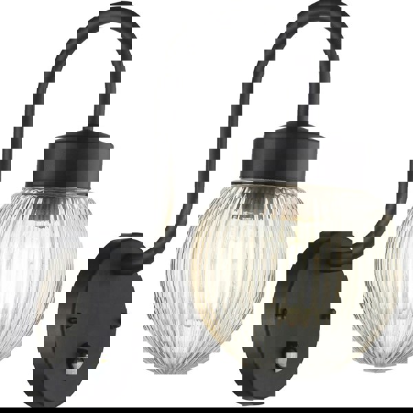 Outdoor Textured Black Wall Light - Clear Ribbed Glass Shade - Non-Dimmable 10W LED E27