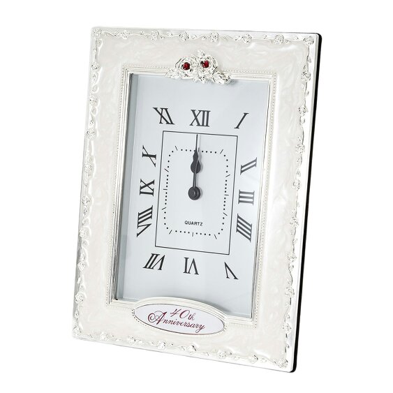 Happy Homewares 40th Anniversary Clock with Silver Plated Roses and Red Diamantes