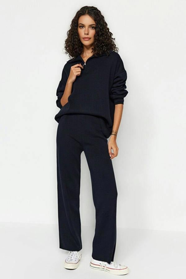 WOVCOR 2-Piece Loose Fit Zip-Up Knit Top & Pants Set