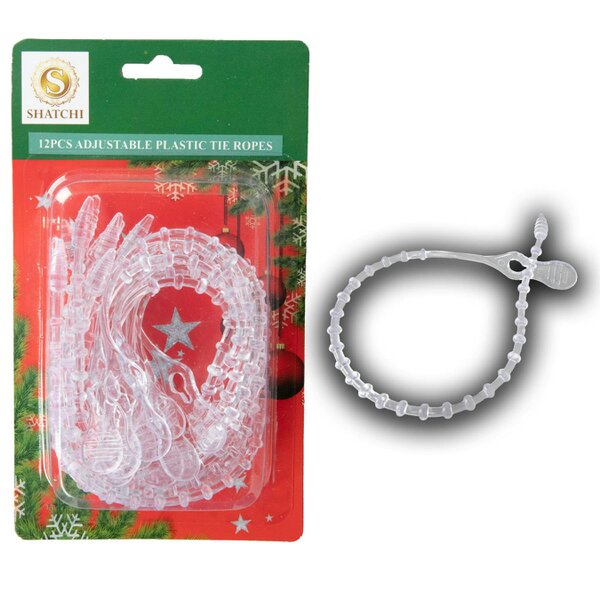 Shatchi 33cm Clear Adjustable Cable Ties for Garlands, Lights and Cables | Reusable PVC Holders
