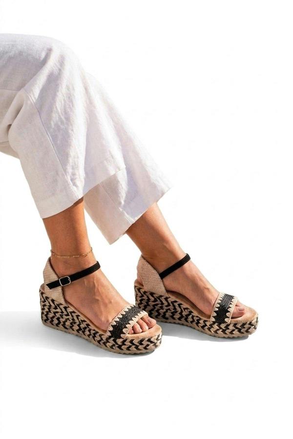 Cordelia Woven Espadrille Wedge Heels - Black_wb
