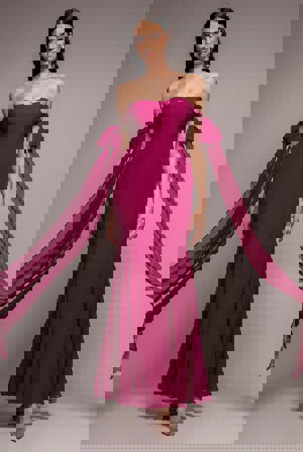 Multiway Cape Chiffon Sweetheart Maxi Dress - Magenta DR4848