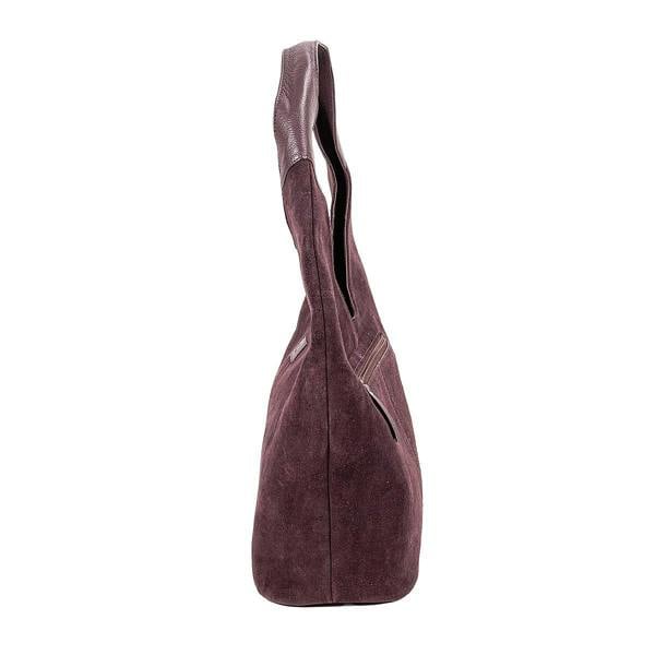 Pia Purple Suede Shoulder Bag, Spacious Bag with Leather Trim