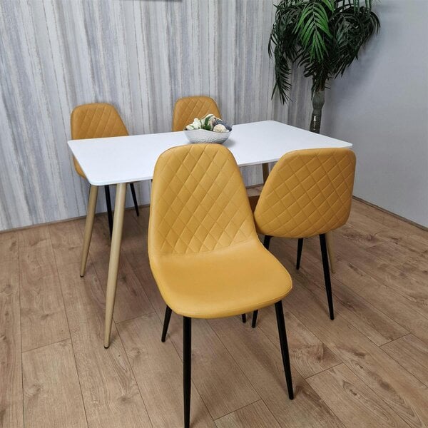 Kosy Koala Modern Rectangle White Dining Table Set With 4 Mustard Chairs Dining Room Furniture