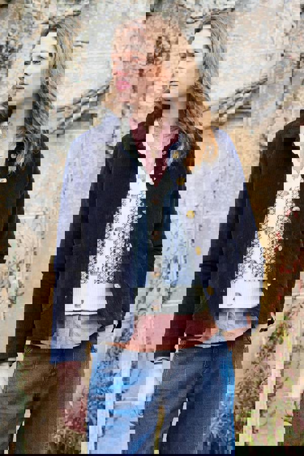 Ash Stretch Cotton Jumbo Cord Jacket Navy | Lily and Me Clothing