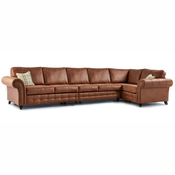 Furnishings For Less Oakland Long 6 Seater Leather Corner Sofa Chesterfield Style