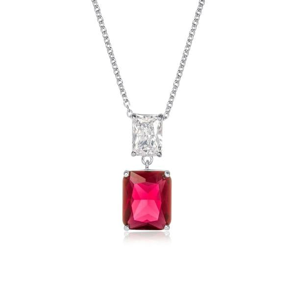 namana Red Sterling Silver Double Rectangle Statement Pendant Necklace