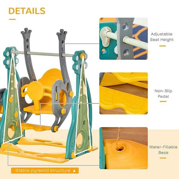 HOMCOM 3 in 1 Kids Swing and Slide Set Activity Centre with Basketball Hoop - 331-015