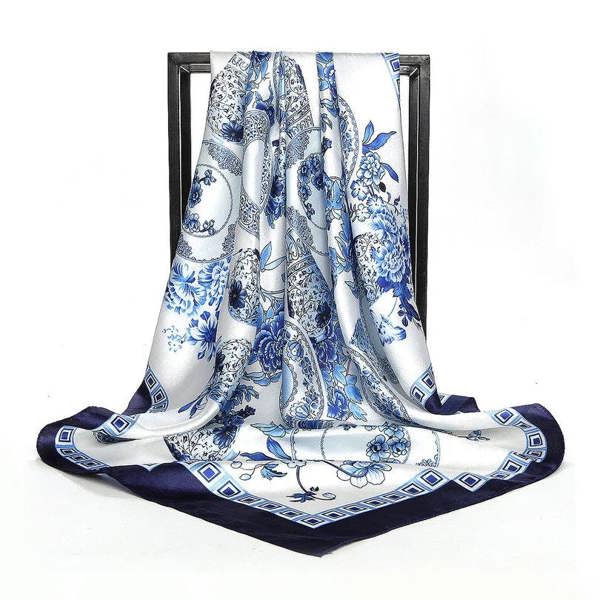 Anyyou Scarf for Women Army Blue Printed Polyester Silk Big Square Silk 90*90cm Satin For Spring Summer Autumn Winter