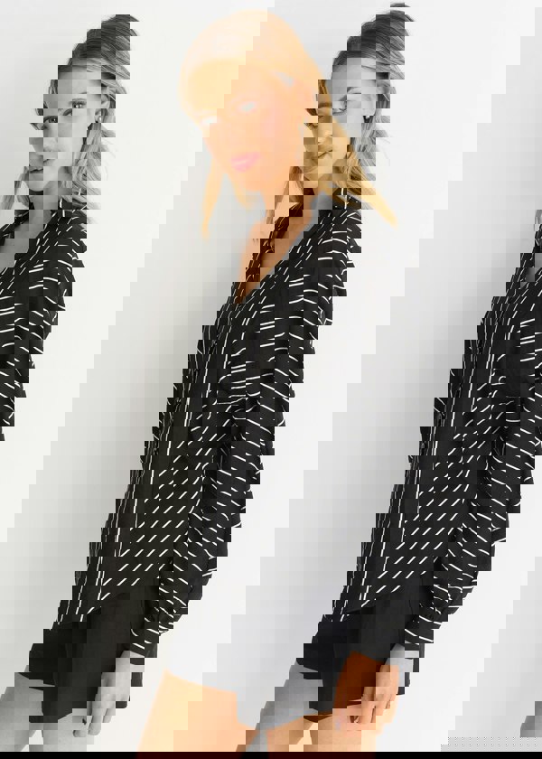 Gini London Black Long Sleeve Batwing Stripe Shirt