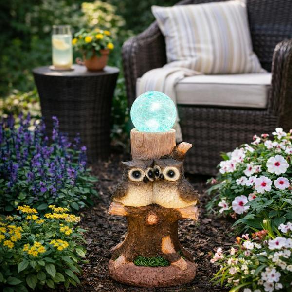 Gardenwize Solar Owl Multi-Colour Ball Light – Colour Changing LED Crackle Globe Garden Ornament