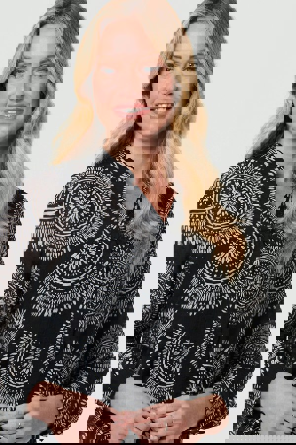 Black | Abstract Sheer Relaxed Longline Blouse
