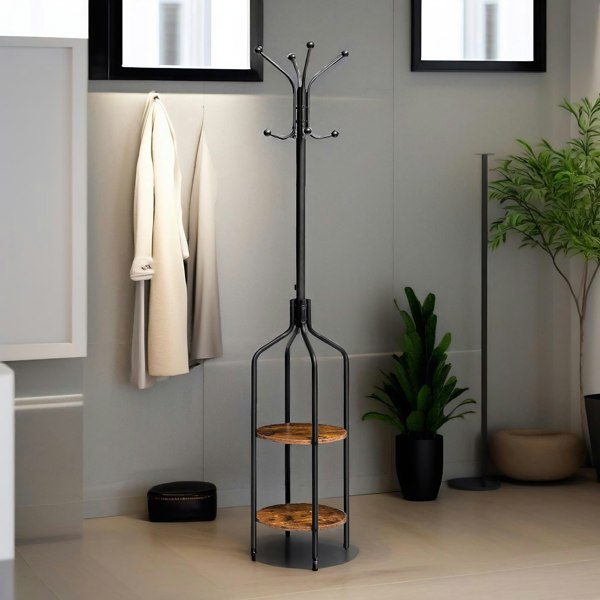 Rafaelo Mobilia Coat Stand with 2 Shelves and 8 Hooks