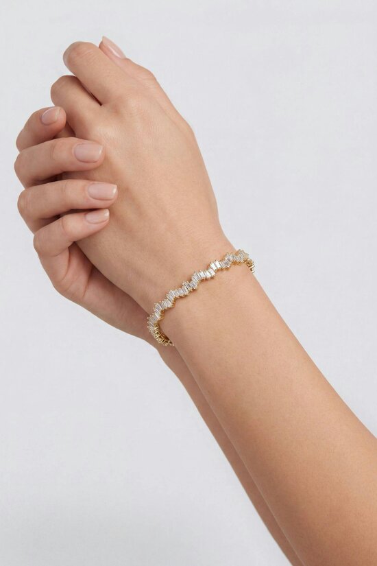 Latelita Baguette Ice Cuff Bangle Gold White