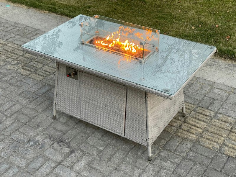 Fimous Rattan Gas Fire Pit Dining Table - Light Grey