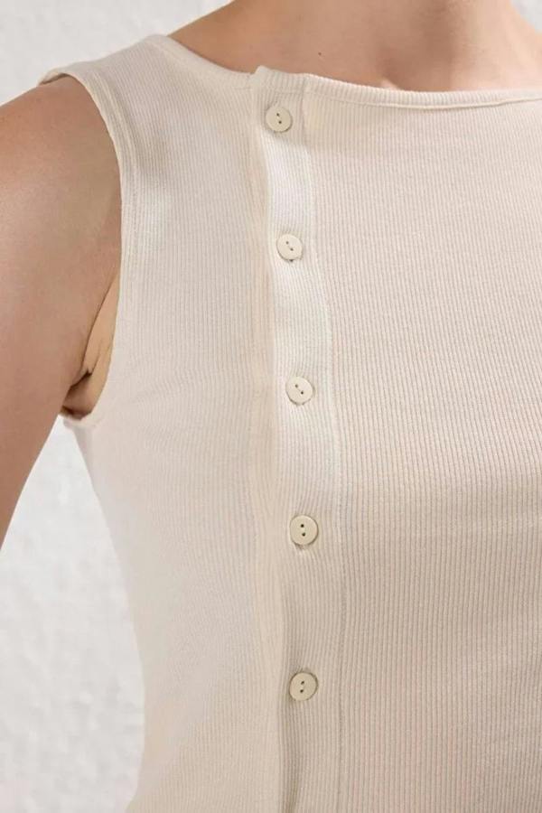 Hoxton Gal Buttoned Asymmetric Fitted Ribbed Stretch Knit Blouse