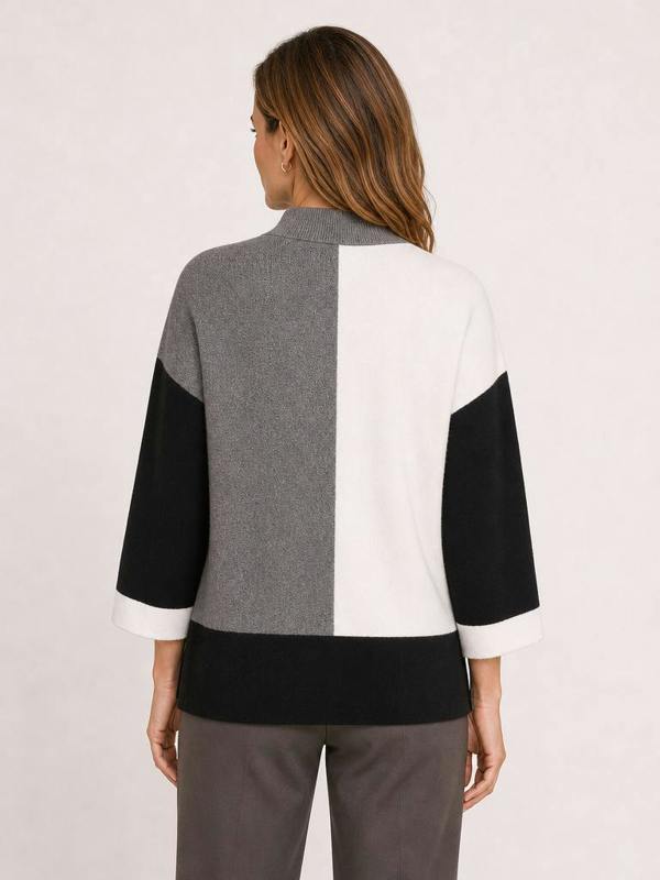 VIZ-A-VIZ Colour Block Funnel Neck Jumper