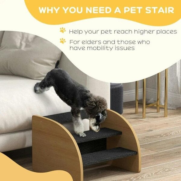 Dog Steps for Sofa and Bed, 3-Step Dog Stairs, Pet Stairs with Side Panels, Non-Slip Feet for Small Puppies