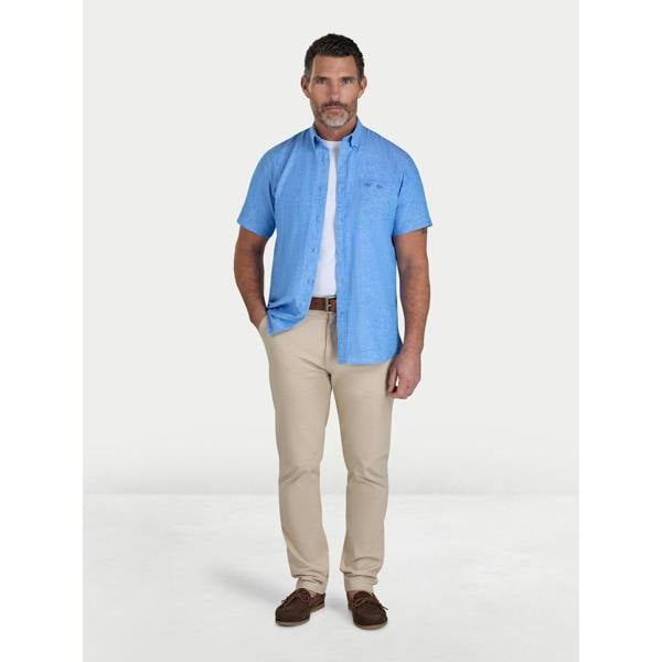 Raging Bull Mens Classic Linen Short-Sleeved Shirt - Electric Blue - 