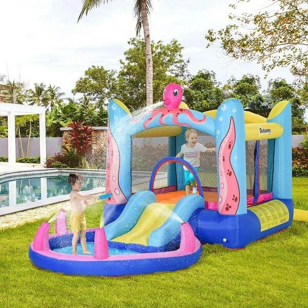 Bounce Castle Inflatable Trampoline Slide Pool Octopus Design 3.8 x 2 x 1.8m - Multi Colour