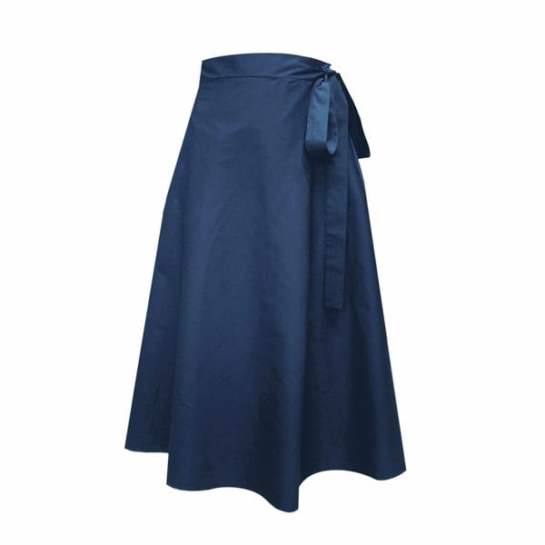 Frock Tales Illusion Midi Wrap Skirt With Pockets - Navy