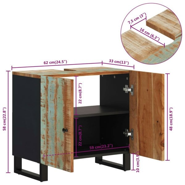 Berkfield Sink Cabinet 62x33x58 cm Solid Wood Reclaimed and Engineered Wood