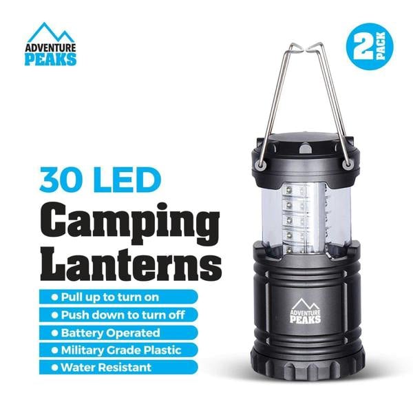 Adventure Peaks Camping Lantern Battery Operated 2 Pack - 300 Lumen COB Camping Lamp Collapsible Tent Light with Handle