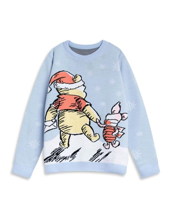 Winnie the Pooh Womens Blue Character Christmas Jumper