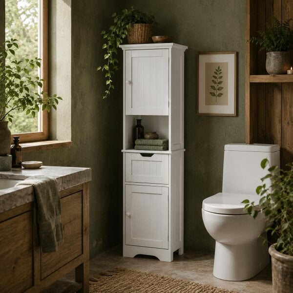 Wyld Haus Morale Slim Bathroom Storage Cabinet With Integrated Sensor Lighting White