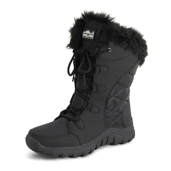 VIVA Women's Quilted Lace Up Waterproof Black Outdoor Cuff Snow Rain Boot