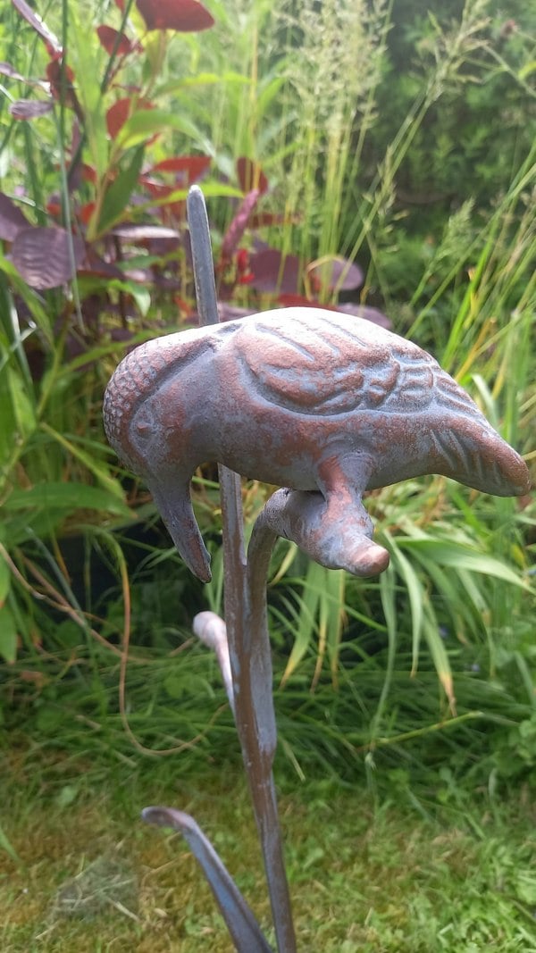 Inspirational Gifting Kingfisher on Reeds Garden Ornament Sculpture with an Aged Bronze Finish