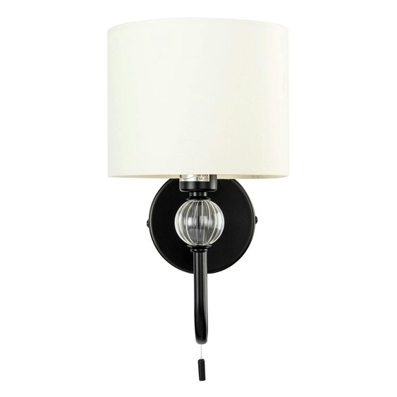 Happy Homewares Sleek Bedside Wall Light in Matte Black with Pull Switch and Shade