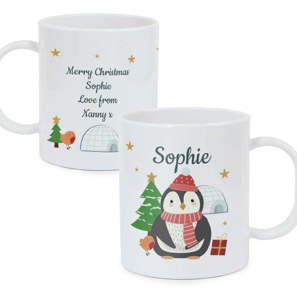 Personalised Memento Company Personalised Christmas Penguin Plastic Mug
