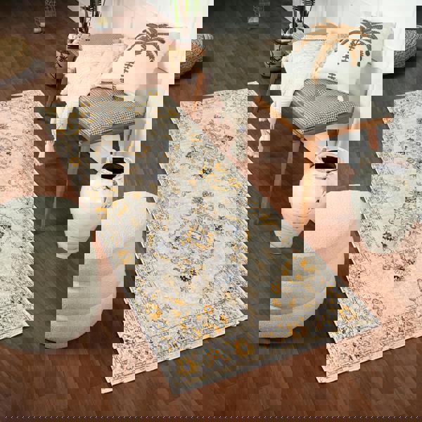 Livabliss Floransa-Vintage Beige Grey Blue Yellow Traditional Boho Rug