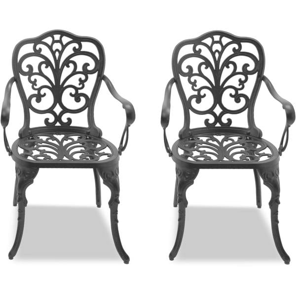 Homeology BANGUI 2-Large Garden and Patio Bistro Chairs with Armrests in Cast Aluminium Grey