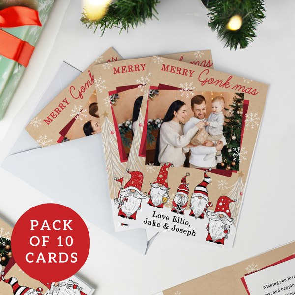 Personalised Memento Company Personalised Photo Upload Pack of 10 Gonk Christmas Cards