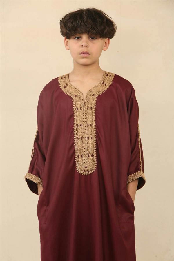 Infinity Leather Kid's Boys Burgundy Moroccan Thobe Jubba Robe Eid Djellaba Gandoura