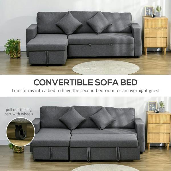Dark grey convertible sofa bed with chaise, shown with second sleeping surface