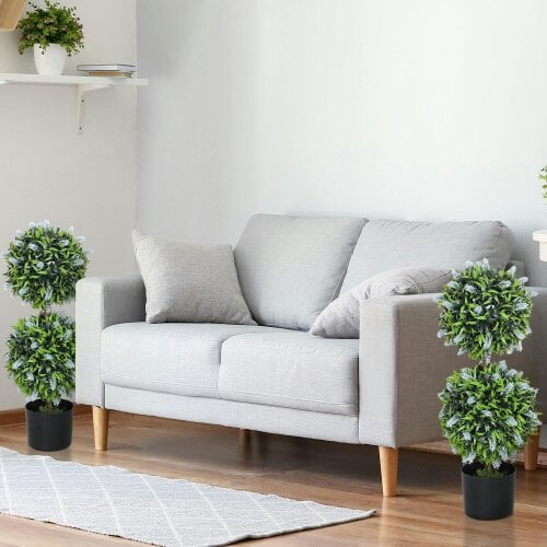 Wyld Haus Mazifi Set Of 2 Artificial Lavender Flower Ball Trees In Pots H8 70cm Blue