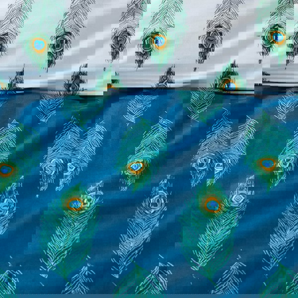 Their Nibs Peacock Feather Cotton Reversible Duvet Cover Set Teal Green