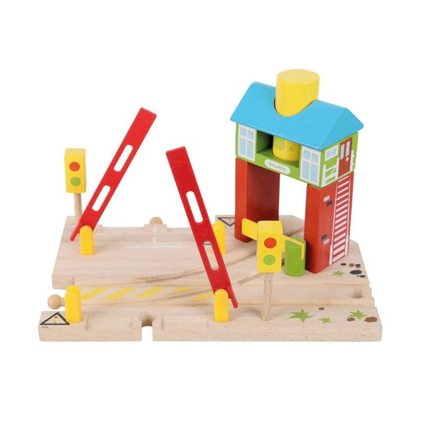 Bigjigs Rail Wooden Signal Box - Includes Movable Red Barriers - 3 Pieces