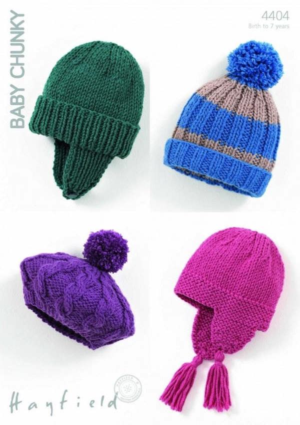 Hayfield Baby Chunky Knitting Pattern 4404, Headwear for Baby, Kids, Birth - 7 Years - Intermediate