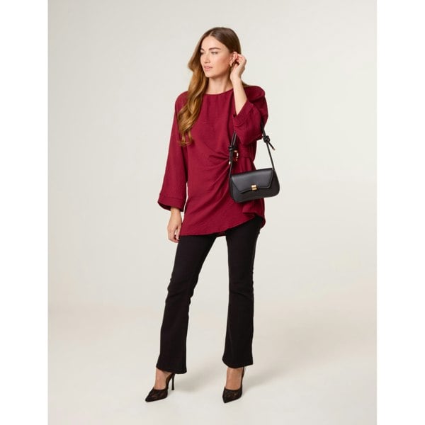 Blue Vanilla Detail Side Gathered Blouse - Wine