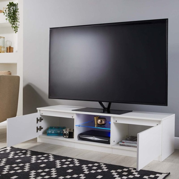 MMT Furniture Designs Modern TV Stand Cabinet Black 140cm Matt Gloss Suitable for 42-65 Inch TV's