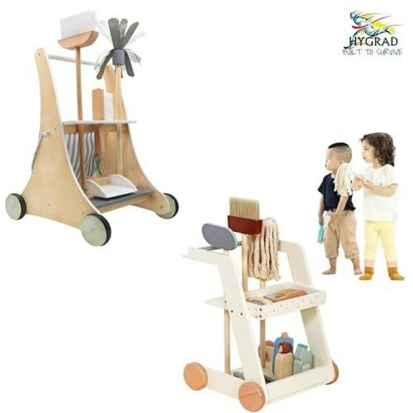 HYGRAD BUILT TO SURVIVE HYGRAD Kids Wooden Cleaning Set Toy Cart Kids Role Play Janitor Cleaning Set Household Pretend Play Childrens Toy Gift Ages 3+