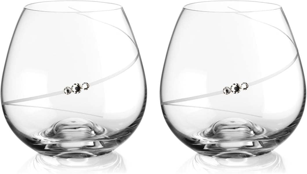 Silhouette Stemless Wine Glasses Adorned with Swarovski Crystals - Set of 2