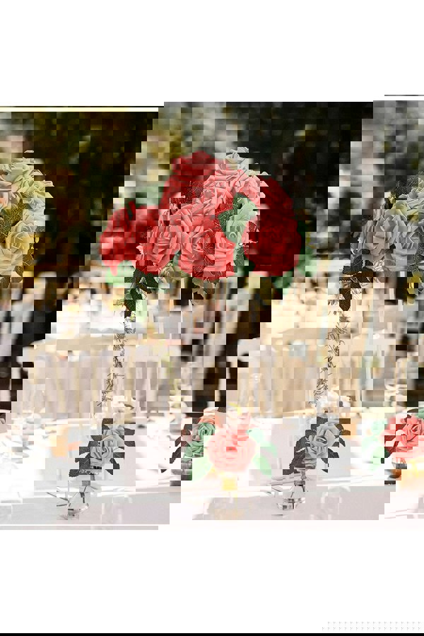 Living and Home 25pcs Pink  Artificial Roses with Stem, Box, Light & Gift Card