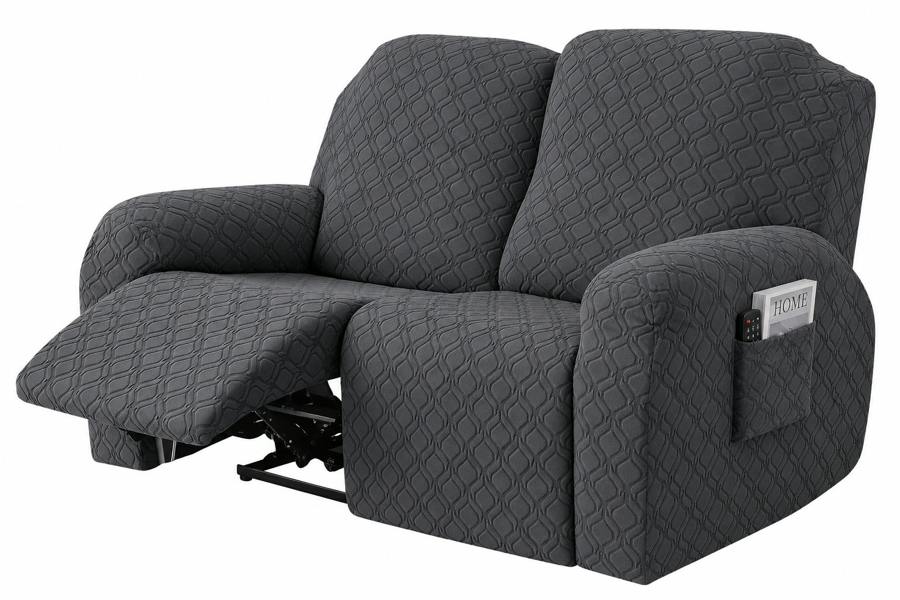 ATEK 6 Piece Stretch Recliner Sofa Cover 2 Seater Slipcover with Pocket Grey