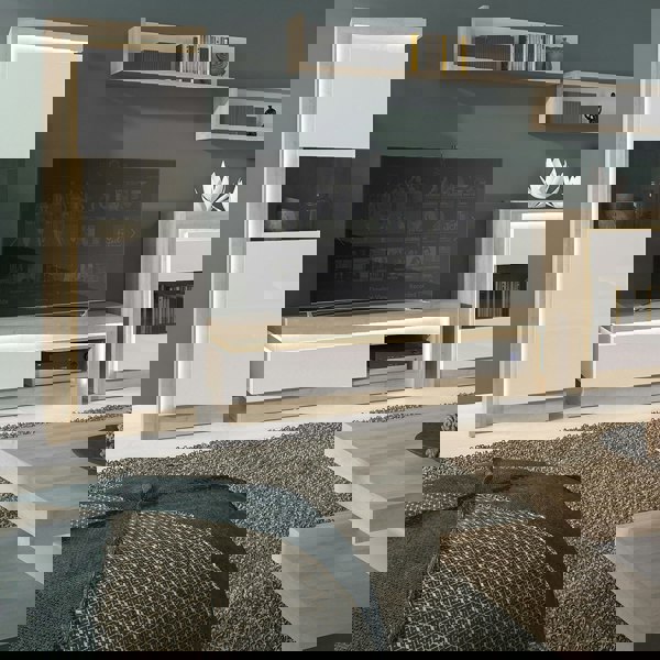 Furniture To Go Lyon 1 Drawer TV Cabinet with Open Shelf in Riviera Oak/White High Gloss