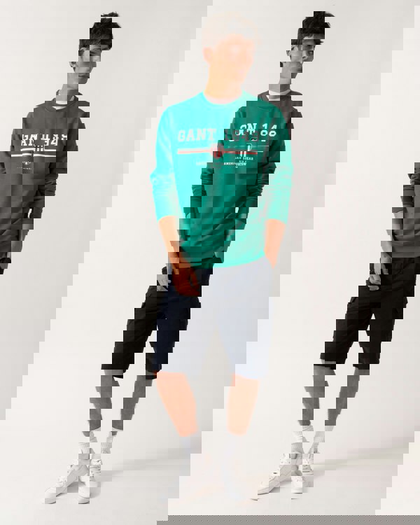 GANT Mens 1949 Graphic Crew Neck Sweatshirt - 322 Deep Green - CHO - Designer Mens Sweatshirts